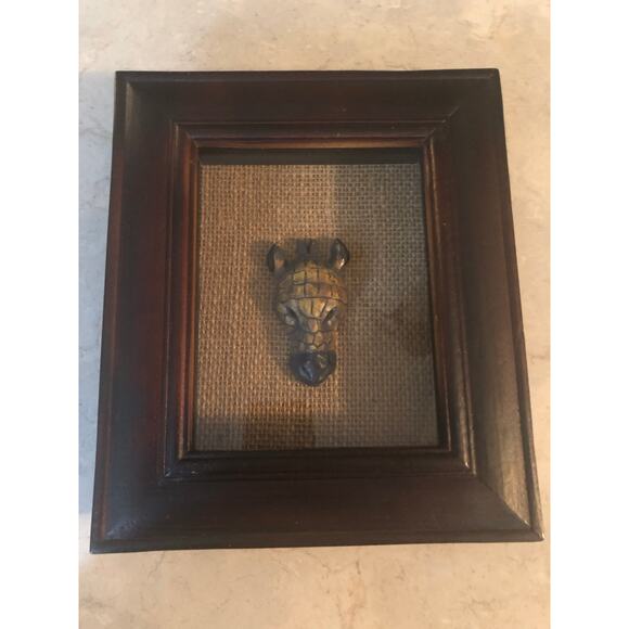 Vintage African Wood Carved Giraffe Head Brown shadowbox frame Tribal Art - Picture 3 of 6